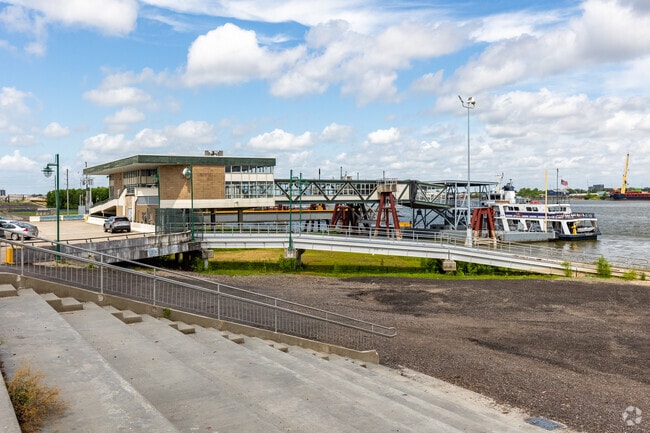 The Gretna Ferry stop is directly opposite City Hall in Gretna.