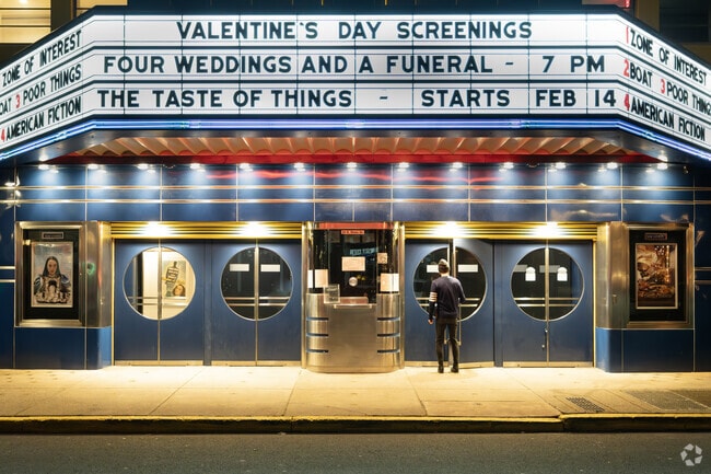 The Streets of Doylestown are lit up beautifully at night.