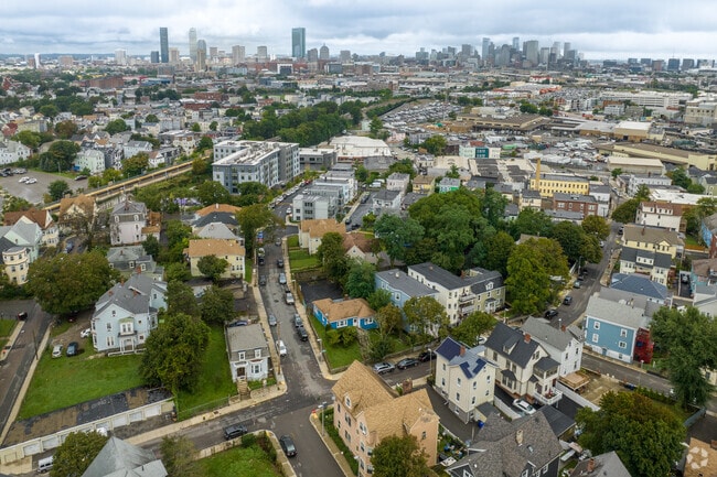 The Boston Skyline can be seen from the top of Uphams Corner-Jones Hill homes.