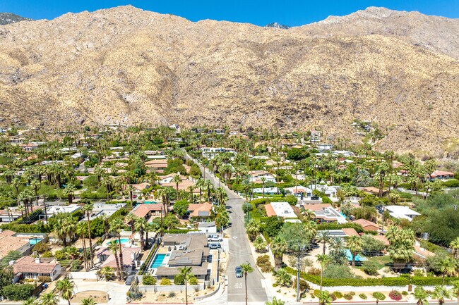 Beautiful aerial view of The Mesa with mountains in the background.