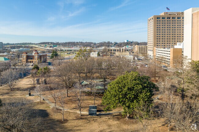 Aerial overview of Kelly Ingram Park and the surrounding streets.