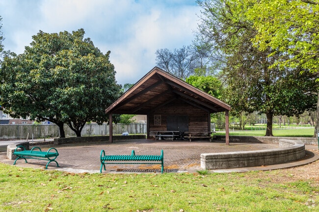 Benches and a pavilion in Erskine Hawkins Park are popular amenities in the Tuxedo neighborhood.