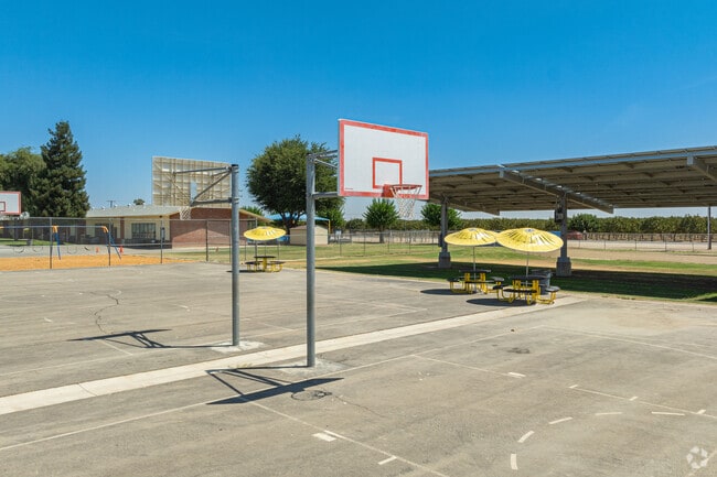 Students at Cantua Elementary School can play a quick game of hoops at recess.