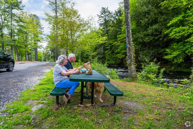 Colebrook locals can eat lunch at a picnic table along the scenic Farmington River.