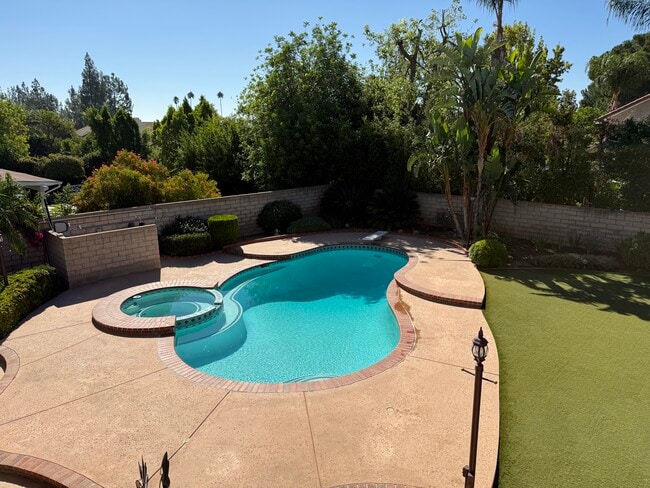 Kidney shaped pool and jacuzzi