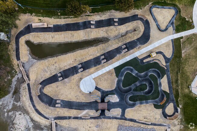 An aerial view of the recently remodeled BMX track at Centennial Park.