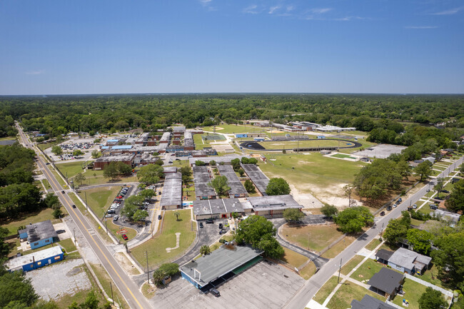 Aerial view of the Sallye B. Mathis Elementary School.
