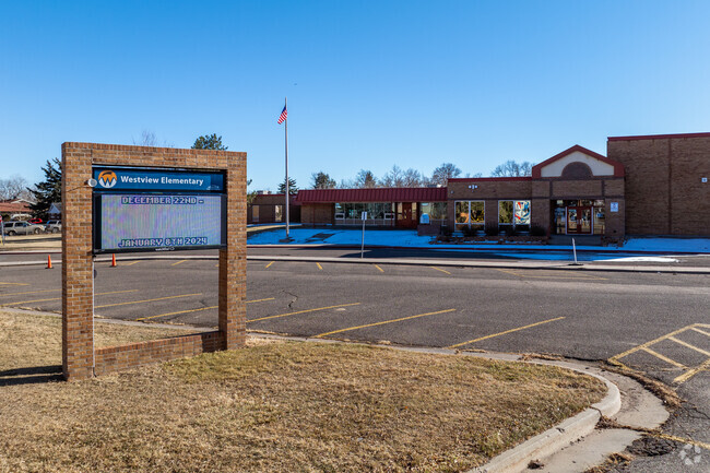The sign and front drop-off area at Westview Elementary School in Northglenn, Colorado.