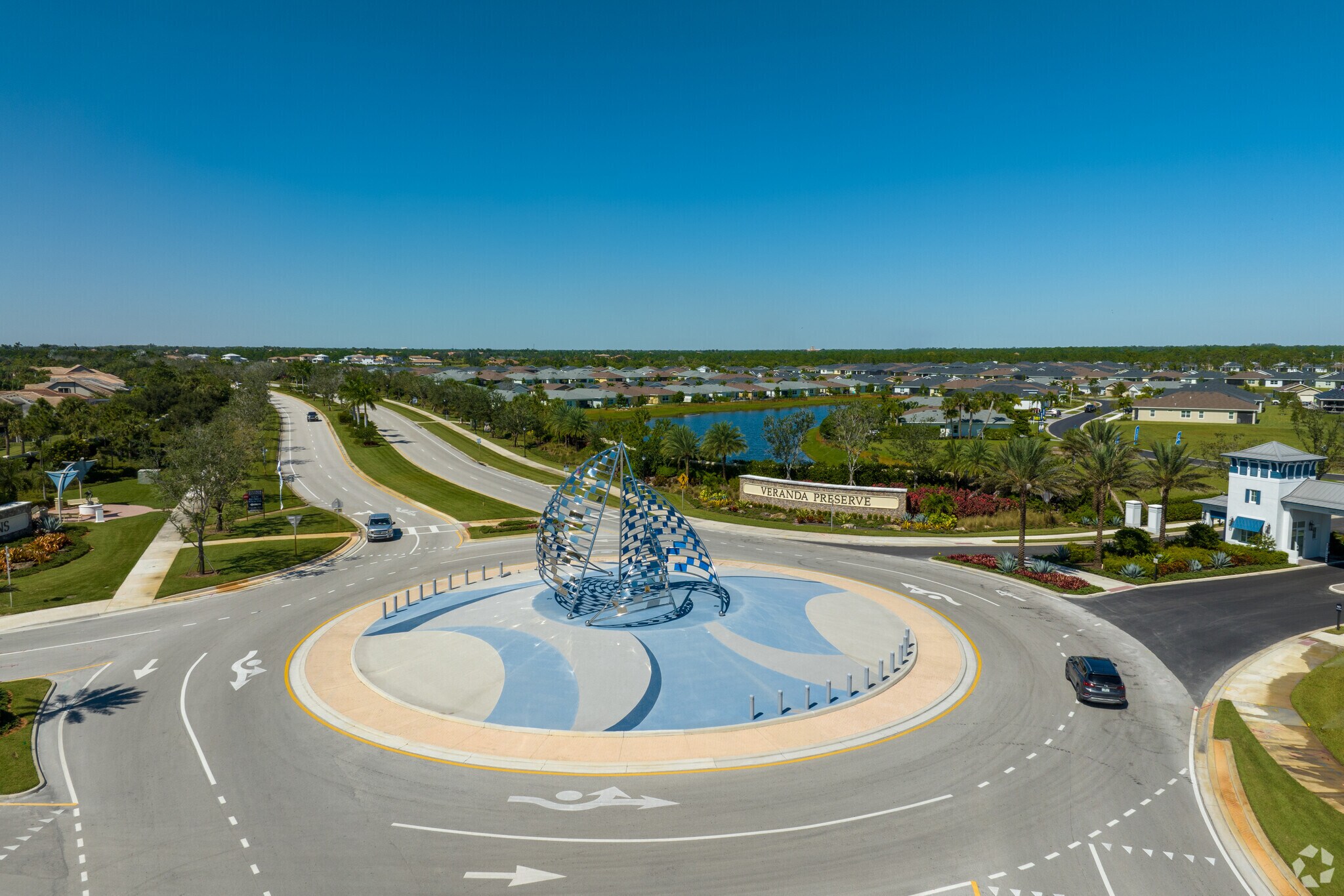 Gifted by GreenPoints Development, this sculpture highlights the presence of this grand rotonda.