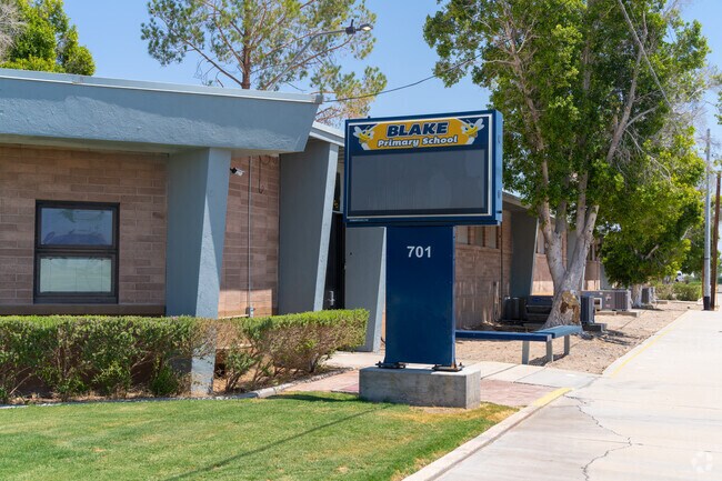 The Blake Primary School sign marks a top-rated start to education in the heart of Parker.