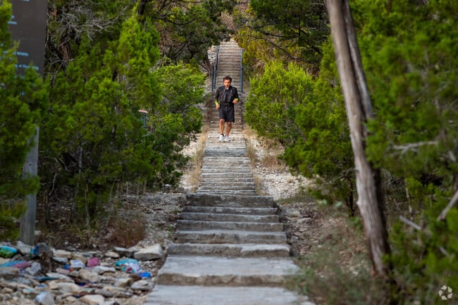Locals get their steps in at Old Baldy Park in Wimberley.