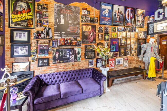 Famous Monster Pizza in Decatur not only has amazing pizza, but an amazing display of horror movie memorabilia.