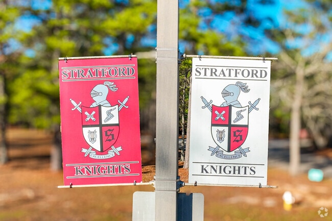 Stratford High School presents prideful school flags.