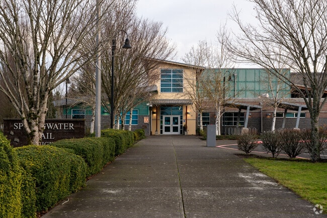 The main student entrance of Springwater Trail High School.