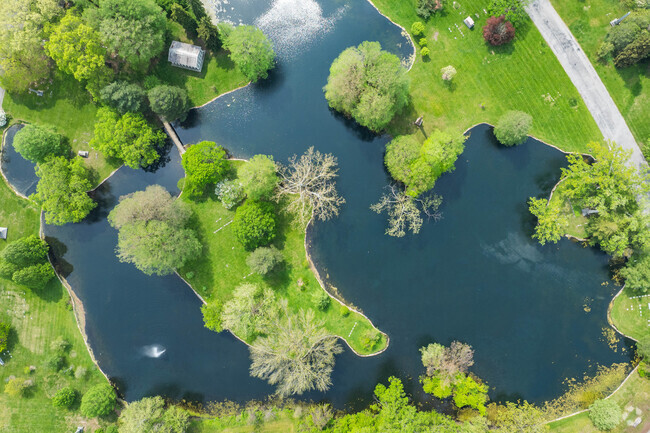 Beautiful ponds and trails decorate Spring Grove Cemetery in Spring Grove Village.