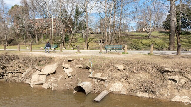 Remains of how high water has risen at time can be seen on this river bank in Tarboro.