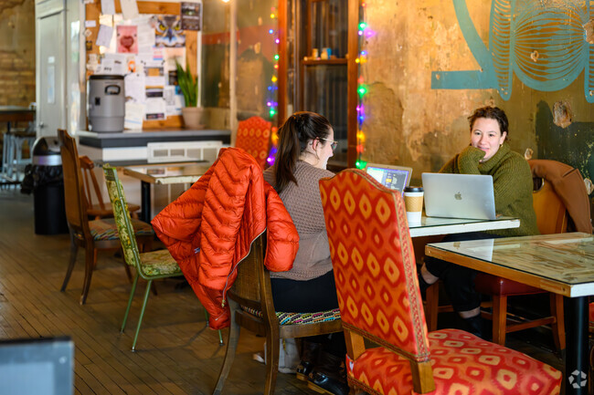Blue Owl Coffee in REO Town is a great place to meet up with friends near Fabulous Acres.