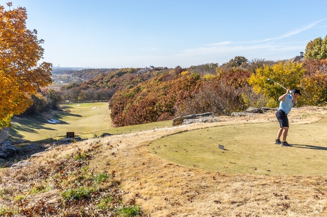 Hole 1 at Patriot Golf Club in Stone Canyon is one of a kind with incredible views of Tulsa.