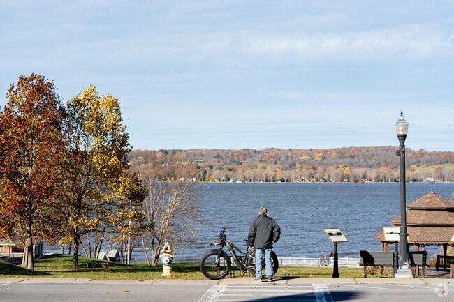 Hartley Park has a playground, tennis courts, and a beach along Chautauqua Lake.