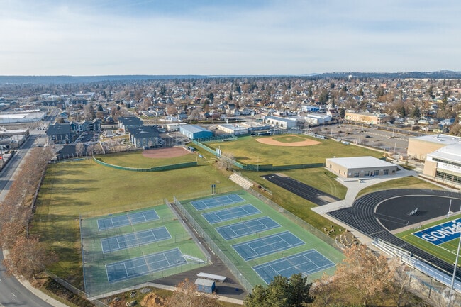 Gonzaga Preparatory School has lots of tennis courts beside the school.