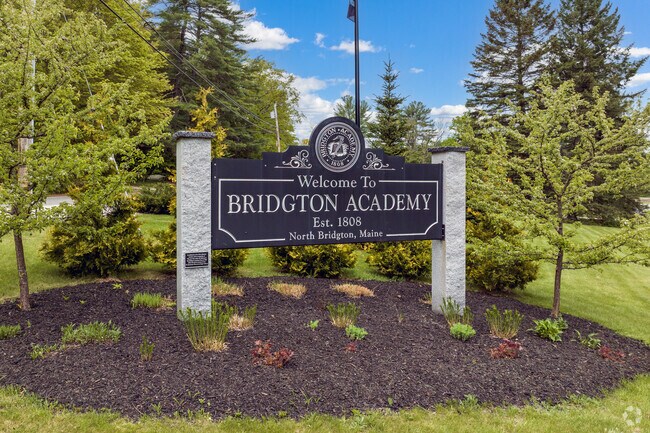 This Welcome to Bridgton Academy sign greets students and visitors in Bridgton.