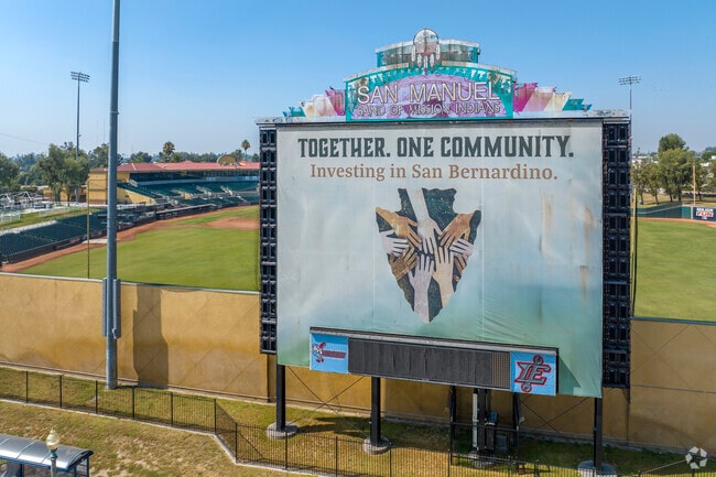 Billboard in Stadium Way displays the slogan 