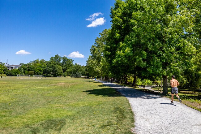 A man jogs on the Active Oval Loop in Piedmont Park in Midtown Atlanta.
