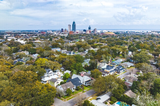 Downtown Mobile can be seen in the skyline over Washington Square homes.