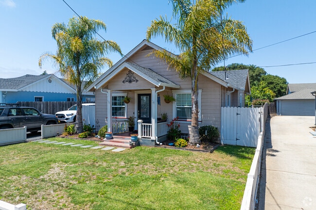 Mature palm trees dot the suburban landscape between craftsman bungalows.