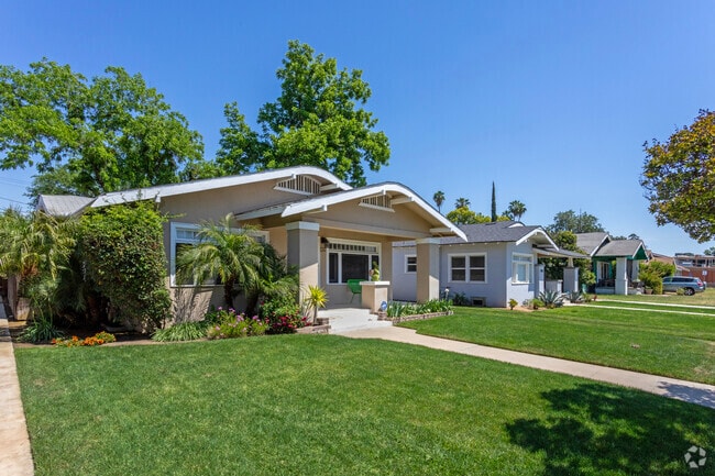 Grassy front yards are a typical feature of homes in Fresno's Tower District.