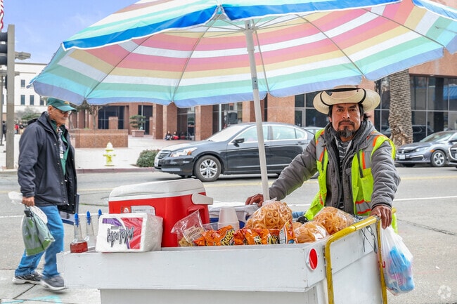 Get a tasty snack with a street vendor in downtown Stockton.