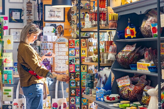 Browse boutiques like Outside The Box Gifts in Olde Town Arvada near Appleridge Estates.