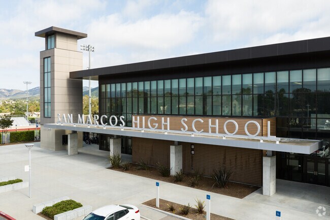 The recently renovated entrance building to San Marcos High School.