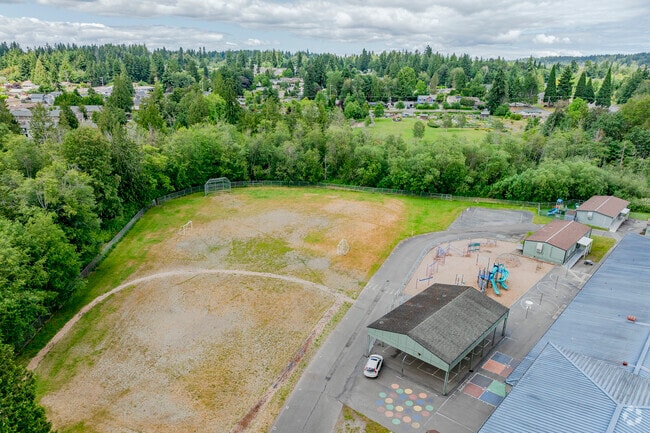 Aerial views of the playground and play fields at Armin Elementary School.
