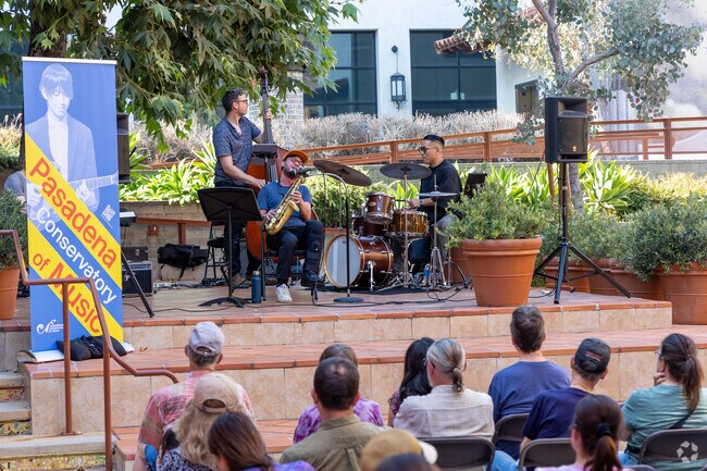 Jazz Performances in parks and local stages happen weekly in Playhouse Village.