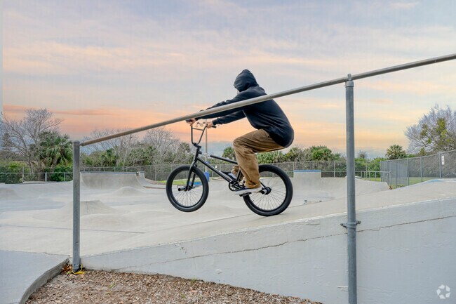 Show off your best tricks at the skate park in The Trails.