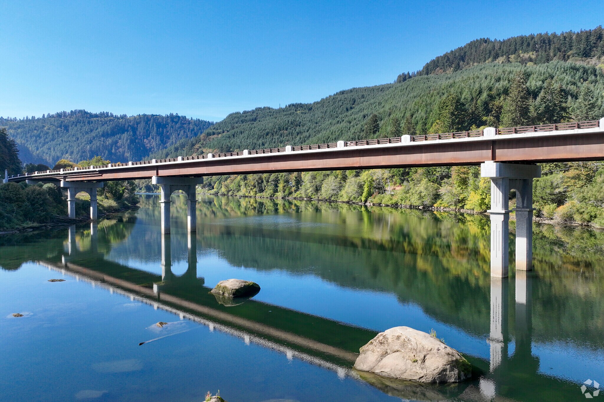 The Umpqua River bridge is a local landmark for the Scottsburg neighborhood.