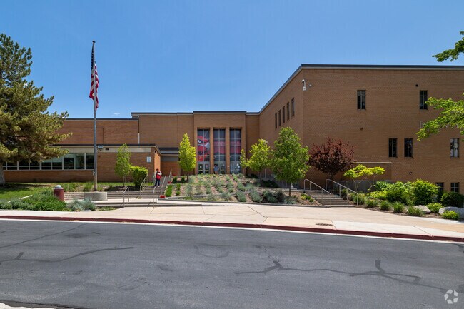 An American flag lays peacefully in front of Bountiful High School in Southern Davis County.