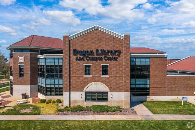 Dugan Library is located in Newman University just outside of Sunflower