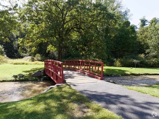 A stroll across a bridge over a babbling brook in Forest Park.