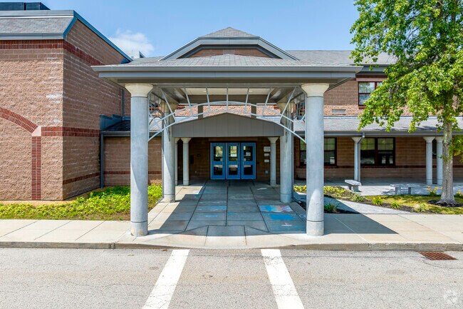 The main entrance to P. Brent Trottier Middle School in Southborough, MA.