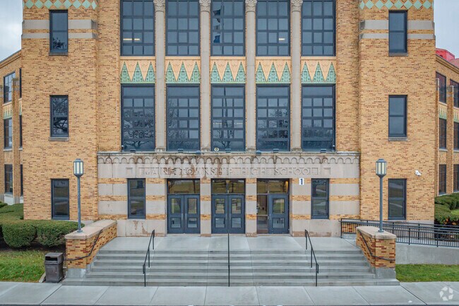 Maine East High School has an impressive multi-story facade.