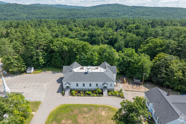 An aerial overview of the Jennie D. Blake School Elementary School in Hill, NH.