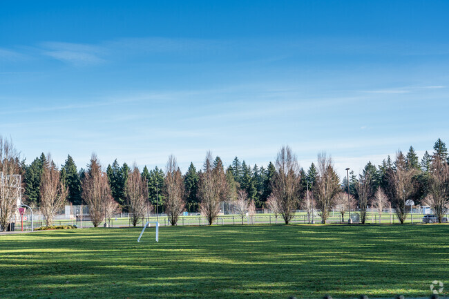 A large soccer and hockey field sits next to Helen Baller Elementary School.