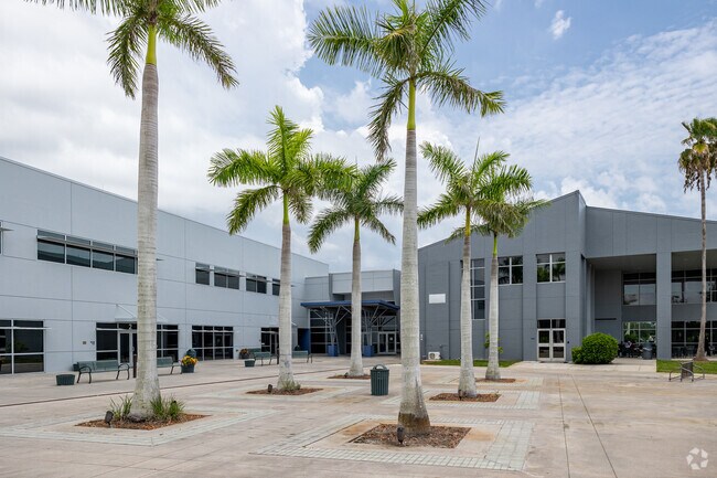 Lorenzo Walker Technical College in Naples has a large courtyard with outdoor seating.