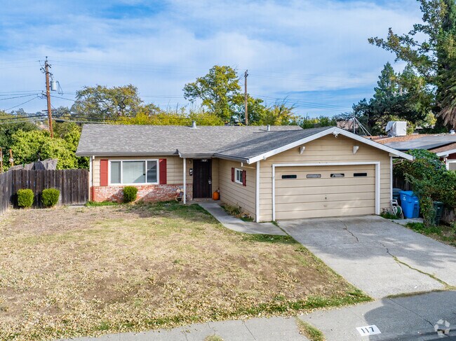 A single-story home waits for it's residents to return.
