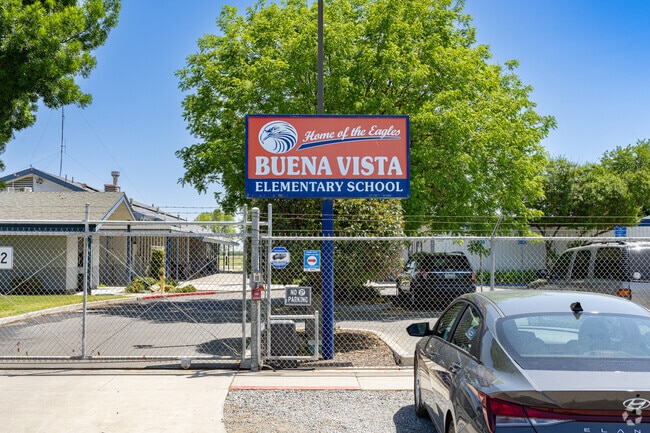 A bright marquee greets students at the entrance to Buena Vista Elementary School.