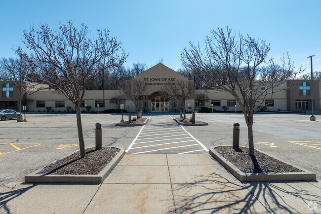 The front entrance at St. Joan of Arc Elementary School.