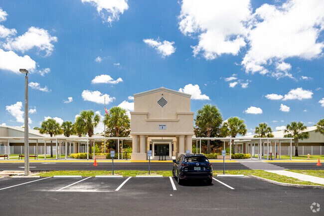The entrance to North Naples Middle School welcomes students.
