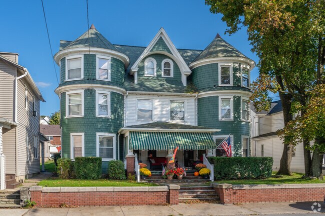 Picturesque Victorian buildings line the streets of Avoca, Pennsylvania, in stylish detail.